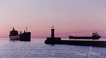 Ship arriving in Duluth's harbor